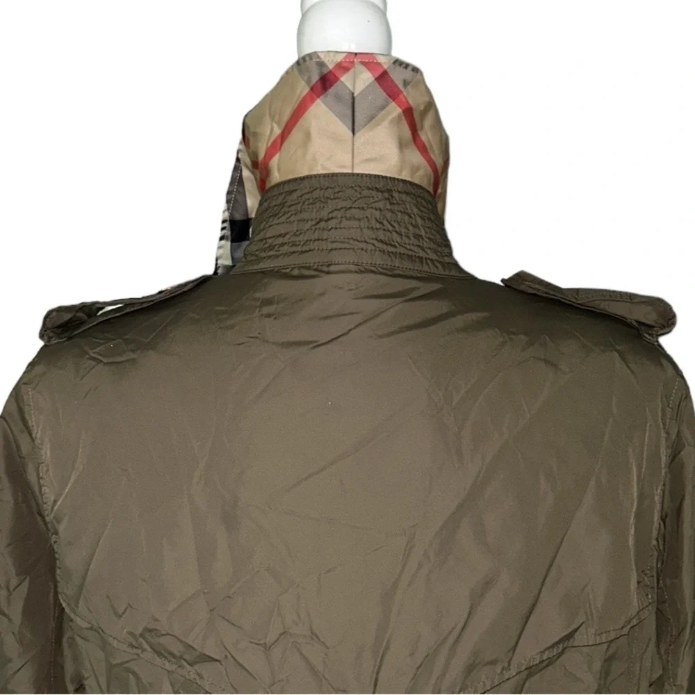 Burberry Peasdale Brown Tan Nylon Double Breasted Gold Button Trench Jacket - 8